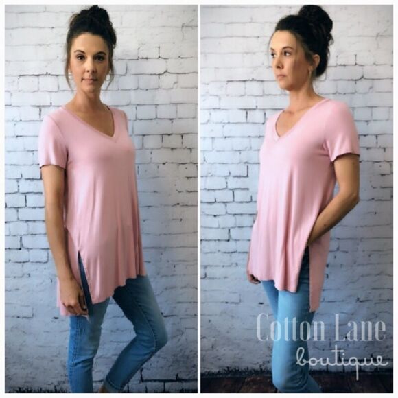 NEW Blush Pink V-Neck Tee - Picture 3 of 7